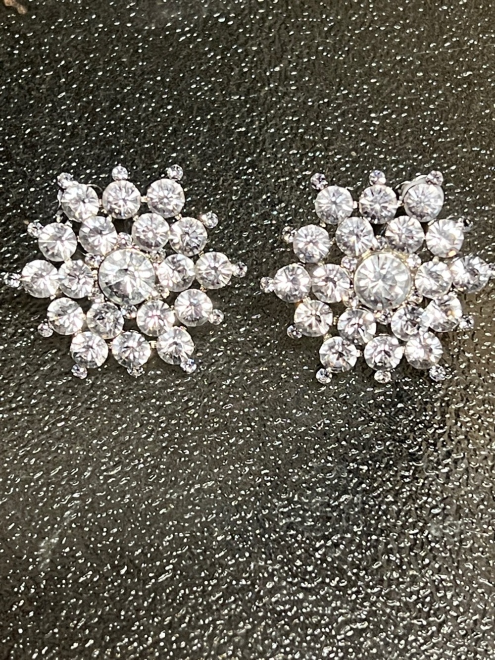 Classic Crystal Cluster Clip-On Earrings - Silver Tone